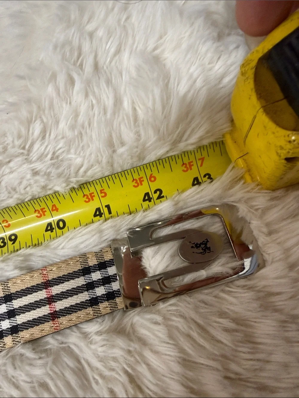 Burberry Classic Plaid Belt with Silver Buckle